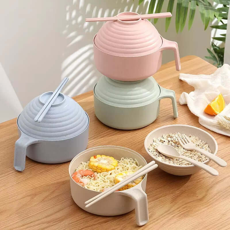 5Pcs Wheat Straw Anti-Hot Bowl Microwavable Bowl